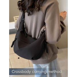 Adigau Womens Casual Dumpling Chest Bag Travel Crossbody Cross Body Bag Fashion Adjustable Strap Hobos Shoulder Bags Daily Solid Color Crescent Bags for Women Black