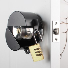 TEMEILI Door Knob with Lock,Without Drilling,Dementia Door Handle Lock，from Outside Prevents Turning of Door Knob and Access to Keyhole,for Apartment Evictions，Childproof (Black with Padlock)