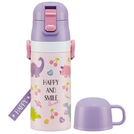 Skater SKDC3-A Children's Water Bottle, 2-Way Direct Drinking, 14.2 fl oz (420 ml), Cup Drink, 11.8 fl oz (350 ml), Happy & Smile, Girls, Small Capacity, Stainless Steel, Thermal Insulated