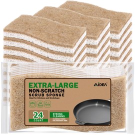 AIDEA XL Non-Scratch Scrub Sponges, 24Count, Natural Sponge for Non Stick Cookware, Sponges Kitchen, Cellulose Cleaning Sponge for Dishes, Kitchen, Bathroom, Household