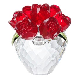 RONG KRISTO Crystal Flower Figurines - Glass Rose Home Decor - Romantic Flower Bouquet for Women（Red）