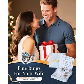 EJALEN S925 Jewelry Gift for Mom/Daughter/Wife/Women Turquoise/Opal/Obsidian/Moonstone Dragonfly/Butterfly/Cross/Sunflower/Compass/Hummingbird/Lotus Vintage Thumb Spoon Adjustable Ring for Wife