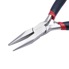 Pandahall Ergonomic Flat Nose Jewelry Bending Beading Pliers Chain-Nose Pliers Flat Nose Pliers Ferronickel Nickel Color Black/Red 12.5cm/5inch Long