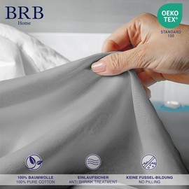 BRB Home Fitted Sheet 140 x 200 cm - Fitted Sheet for Thick Mattresses up to 27 cm 100% Cotton Oeko-Tex Certified Bed Sheet Jersey Bedding Duvet Cover for Box Spring Bed (Light Grey - 140 x 200)