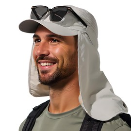 TOP-EX Large Size Cap, Sun Hat, UV Protection, Removable Neck Cover, Sports Hat, Unisex, Outdoor, Baseball Cap, Spring, Summer, Autumn, Lightweight, Foldable, Mesh, Breathable, gray (light gray), XL