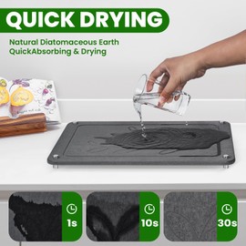 Beekfect 2 Pack Nesting Stone Dish Drying Mats for Kitchen Counter, Super Fast Absorbent Diatomaceous Earth Drying Mat with Non-Slip Feet, Quick Drying Stone Sink Mat, Dark Gray