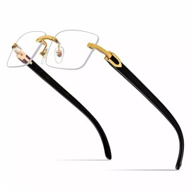 Street Knitted Gold Frame Rimless Mens Black Woodgrain 90s Rectangle Hip Hop Clear Tint Glasses