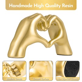 Heart Hands Sculpture - Gold Decor for Living Room - Small Heart Shaped Table Statues for Home Decor - Cute Shelf Sculptures Home Decor Aesthetic - I Love You Gifts Girlfriend Women Wife Anniversary