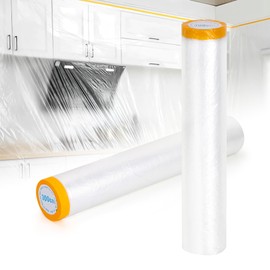 MATUFF Pre-Taped Masking Film 2 Pack Each 10 x 65 feet Rolls, Tape and Drape, Painters Plastic Sheeting Drop Cloth for Automotive Painting Covering, House Decoration Furniture Floor Dustproof Cover