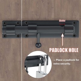 SAYAYO EMS9000-B Door Bolt Black Stainless Steel Bolt Lock Lock Gate Bolt Lockable 180 mm Latch for Gate, Window, Fence