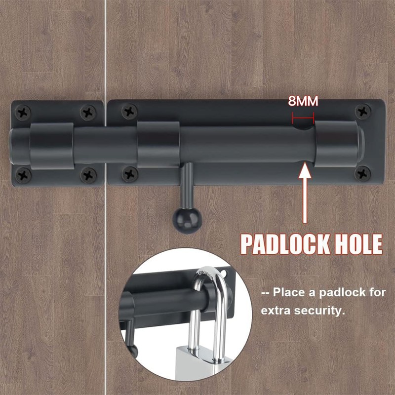 SAYAYO EMS9000-B Door Bolt Black Stainless Steel Bolt Lock Lock