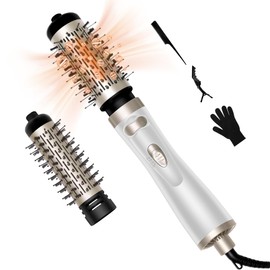 Hair Dryer Brush, 3-in-1 Rotating Round Hot Air Spin Brush Set with 2 Brushes (2" & 1.5"), Negative Ionic Blow Volumizer, 2 Detachable Auto-Rotating Curling Brush (White)