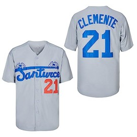 Men's #21 Roberto Clemente Baseball Jersey Santurce Crabbers Puerto Rico Baseball Shirt Stitched Grey Size L