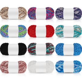 Amylove 12 Skeins Scrubby Yarn 230 Ft/ 76.7 Yard, 3 oz Assorted Colors Scrubby Stripes Polyester Scrub Yarn for Knitting Weaving Crochet Craft Project