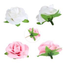 Yinsun 50pcs Mini Rose Artificial Flower Heads, 1.6” Real Looking Silk Rose for Valentine Day DIY Wedding Bouquets Bridal Shower Baby Shower Party Decoration (White and Pink)
