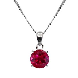 Handmade 6mm Faceted Round Lab Created Ruby Gemstone 925 Sterling Silver Pendant + Chain/Necklace (16 Inch Long Chain)