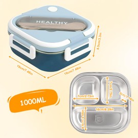 BigKing Bento Lunch Box, Sealed Stainless Steel Lunch Box, Leak-Proof, Contrasting Colors and Simple Styles (Blue)