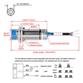Heschen Capacitive Proximity Sensor Switch LJC24A3-T-Z/BX Detector 15mm 12-24VDC 200mA NPN Normally Open (NO) 3 Wire CE Listed