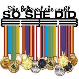 She Believed She Could SO SHE DID Medal Holder Display Hanger Rack Wall Mount Race Runner Gymnastics Soccer Sports Medal Frame