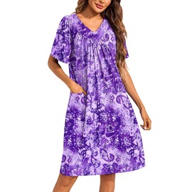 Ekouaer Womens House Dress Floral Print Moo Moos Nightgowns Moomoo Dresses Mumus with Pockets Floral Purple M