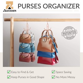 ZEDODIER Purse Hanger Organizer for Closet, Hanging Bag Holder, Keeping Purses Visible and in Good Condition, Metal Handbag Storage Hook Backpack Rack Space Saving Hanger, Rose Gold