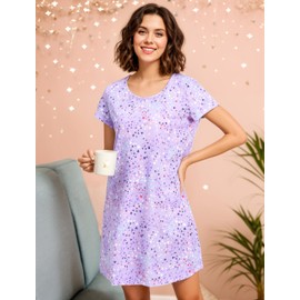 BERDITH 2 Pack Nighties for Women Nightdress Ladies Cotton Blend Nightie Soft Night Dress Womens T Shirt Nightdresses Summer Plus Size Nightwear Sleep & Lounge UK 26-28 Pink Mum Mummy