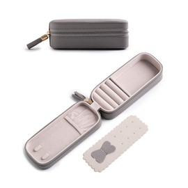 BONNY DODO Small Travel Jewelry Organizers Box for women with PU Leather Portable Mini Jewelry Case with compartments for Necklace Rings Earrings,Luxury Giftable boxes. (Gray, S)