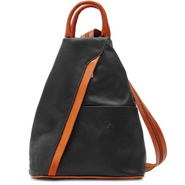 Handbag Bliss Womens Vera Pelle Super Soft Italian Leather Backpack Rucksack Convertible Shoulder Bag Medium Black and Light Tan