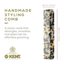 Kent 16T Fine Tooth Comb and Wide Tooth Comb Handmade Styling Comb - Beard Comb and Hair Comb, Mens Hair Comb, Mustache Comb, and Comb for Women - Hair Styling and Detangling Comb Detangler Comb
