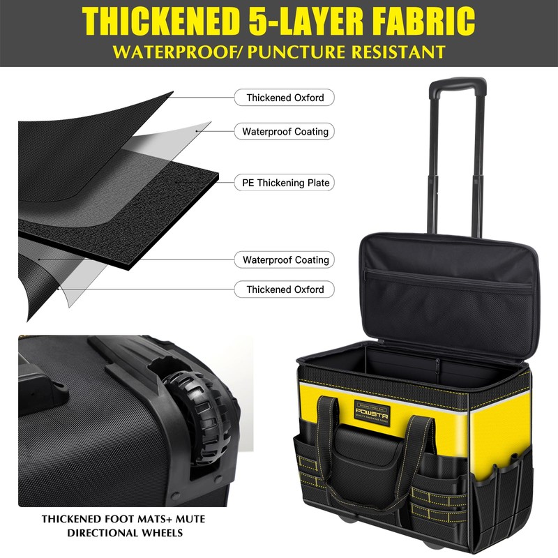 POWSTR 21" Rolling Tool Bag with Wheels,Waterproof Rolling Tool Tote