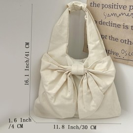 Farcauo Cute White Bow Canvas Tote Bag Purse for Women Bow Tote Bag Y2k Purses Cute Shoulder Handbag Travel Aesthetic Purse, #Y White Bow Canvas Tote Bag