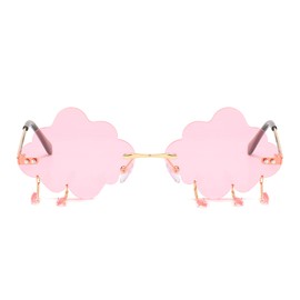 YUELUQU Vintage Fashion Funny Festival Sunglasses Metal Frameless Women Men Punk Party Glasses (Cloud Rose)