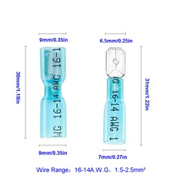 Ruidee 100PCS Heat Shrink Spade Connectors Female and Male Spade Wire Connectors Fully Insulated Quick Disconnect Crimp Terminals 16-14 AWG Blue/ARSL