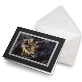 Greeting Cards Black (Insert) - Maine Coon Cat Painting Art Blank Greetings Card Birthday Kids Party Boys Girls #15684