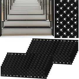 16 Pack Non Slip Aluminum Stair Tread,16 x 3.75 Inch Aluminum Anti-Slip Stair Strip with Screws,Anti Slip Outdoor Stair Treads Coated Black,Metal Stair Nosing Stair Treads for Wooden Ramp Deck Steps