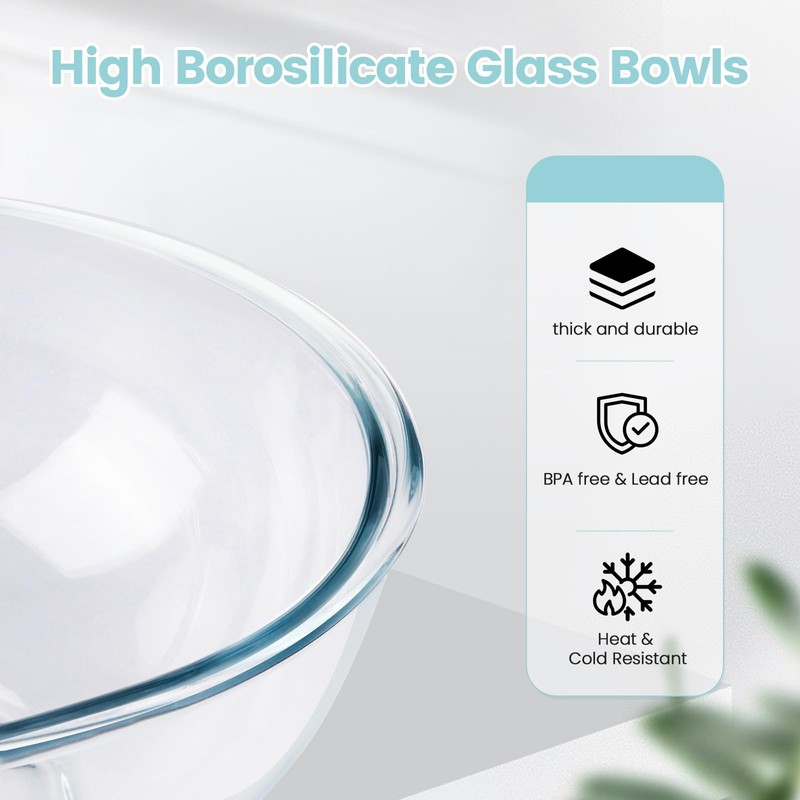 Luvan Borosilicate Clear Glass Mixing Bowls with Lids Set of