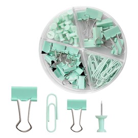 Lotsdonxia 72PCS Set of Binder Clips, Paper Clips, Push Pins, Bulldog Clips, Including Storage Box, Desk Organizer for Home, School, and Office Supplies（Green）
