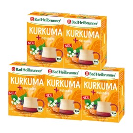 Bad Heilbrunner Organic Turmeric + Elderberry Tea - Herbal Tea in Filter Bag - Turmeric, Elderberries, Elderflower - Harmonious Interaction (5 x 15 Filter Bags)