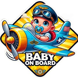Signs That POP Baby On Board Signs, Car Essentials - Baby On Board Sticker - 1 Pack, 5" by 5" - Cute - Cartoon Safety Signs - Non Magnet - Durable Strong Adhesive (Airplane)
