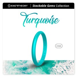 Knot Theory Turquoise Thin Stackable Silicone Ring - 2mm Slim Wedding Band Size 4