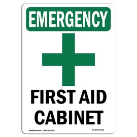 OSHA Emergency Sign - First Aid Cabinet with Symbol | 10 Pack of Decals | Protect Your Business, Construction Site, Warehouse & Shop Area | Made in The USA
