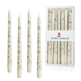 Hyacinth Printed Taper Candle Dripless Candles Sticks - 4 pcs Handmade White Taper Candle 10 inches Long Tapered Candles for Home Party Wedding Restaurant Holiday Decor