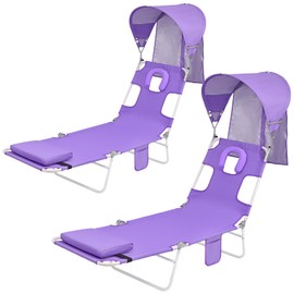 Backpack Beach Tanning Chair with Canopy Sun Shade & Face Hole, 6 Position Folding Lounge Sun Chair for Adults Outside Reading Sunbathing Poolside Camping Lawn, UPF 50+, 2 Pack, Patent Design