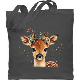 Shirtracer - Cotton Bag - - Bags - Cute Deer with Flowers Costume Deer Gifts Forest Animal Gift Fawn I Folk Festival, 3 Dark Grey, Unit size