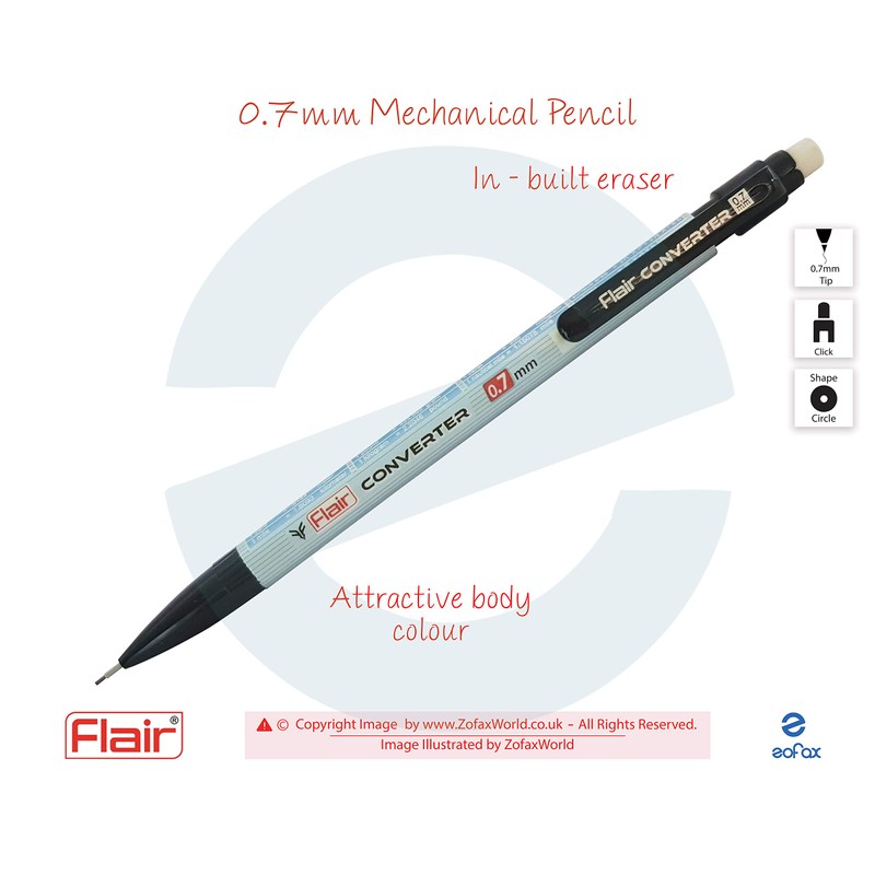 0.7mm FLAIR Converter Eraser Tipped Mechanical Pencil + 2B Lead