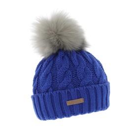 Sabbot Linda Cable Knit Faux Fur Bobble Hat (Vegan Friendly) (Cobalt)