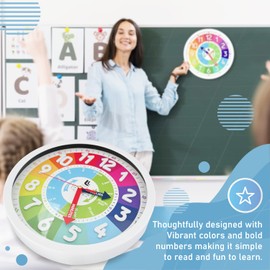 3D Kids Colorful Learning Wall Clock - Easy to Read - Telling Time Teaching Clock for Kids - Classroom Bedroom Wall Decor - Silent Analog Kids Clock for Homeschool, Playrooms, Nursery (12 inch)
