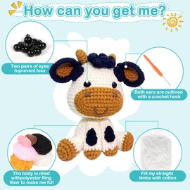 ISTORAGE 2PCS Animal Crochet Kit for Beginners, DIY Couple Cow Beginners Crochet Kit, Christmas Highland Cow Starters Crochet Kit, with Step-by-Step Video Tutorials(40%+ Yarn)