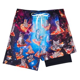 Little Boys Swimming Trunks with Compression Liner 3D Pizza Cats Printed Young Summer Bathing Suits Kids 8-10 Years Old Quick-Dry Swim Shorts with Side Pockets 8 12 Light Blue