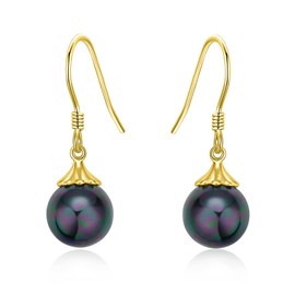 Black Pearl Earrings S925 Sterling Silver Gold Plated Black Pearl Drop Earrings Dangle Black Pearl Jewellery Gift for Women